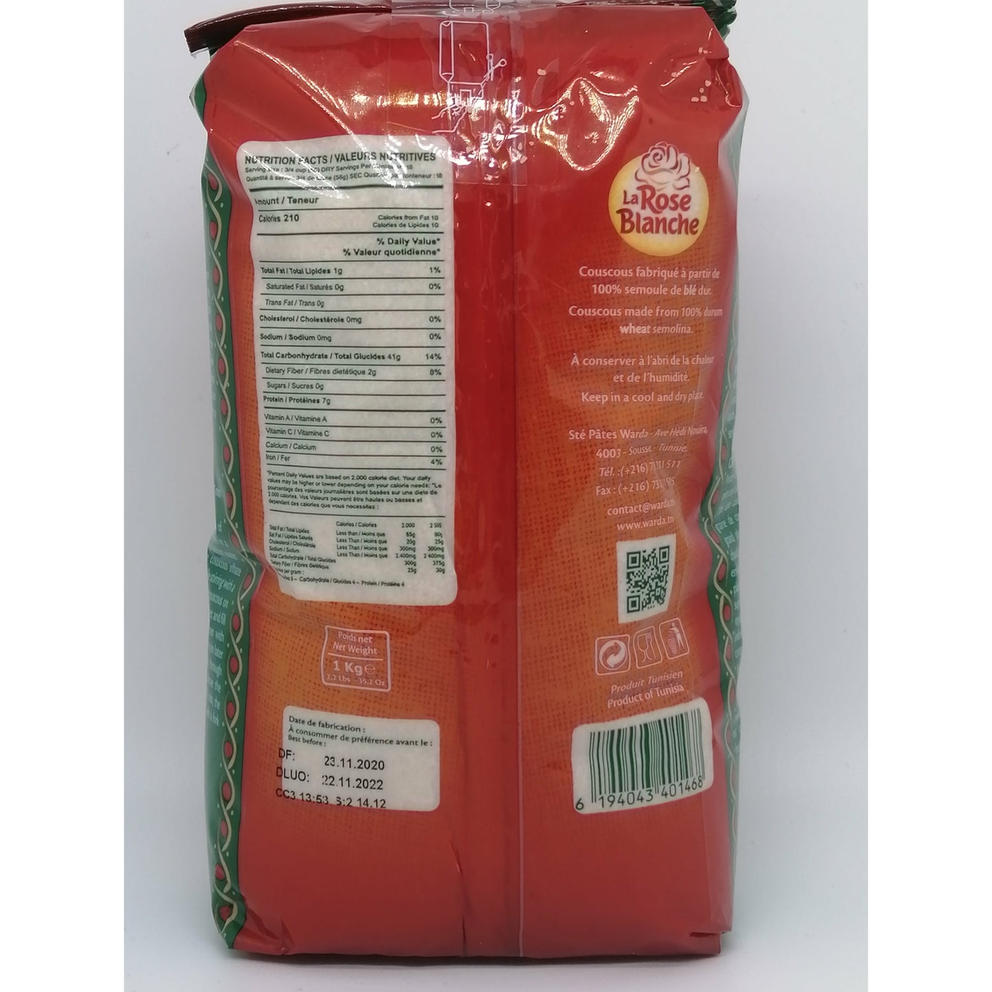 Tunesisches 100% Couscous-La Rose Blanche-1 KG